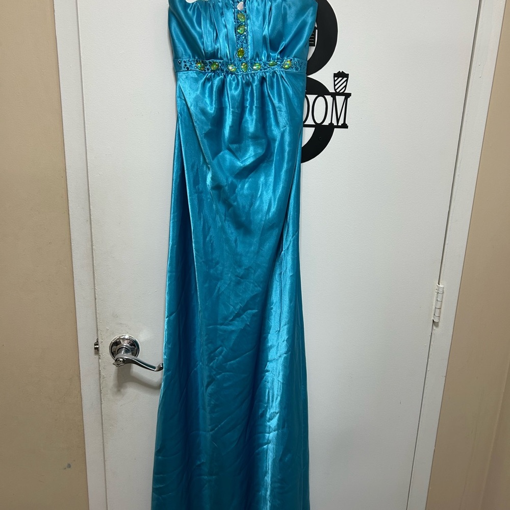 Vintage Jessica McClintock Turquoise Satin Dress